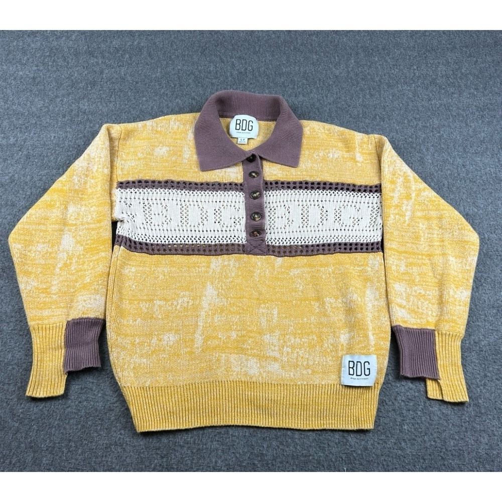 BDG Urban Outfitters Corinna Collared Knit Sweater Men's‎ Small Yellow Brown